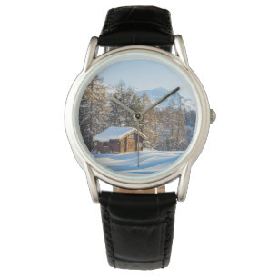 Ice & Snow Winter Log Cabin Swiss Alps Watch