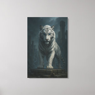 Ice Spirit White Tiger – Mystic Guardian of Calm P Canvas Print