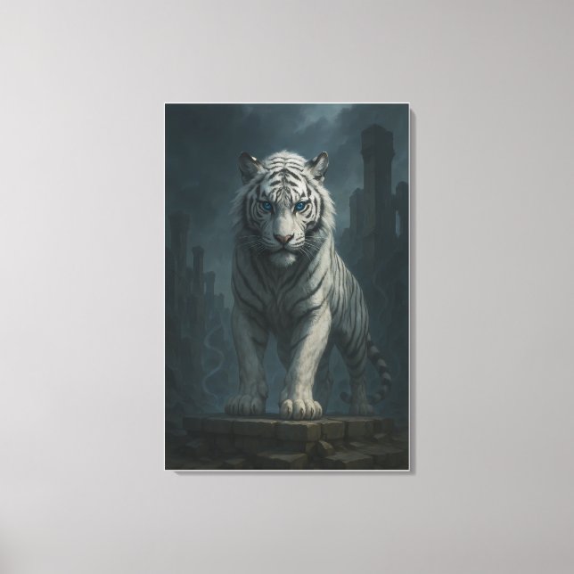 Ice Spirit White Tiger – Mystic Guardian of Calm P Canvas Print (Front)