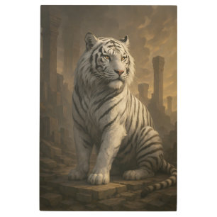 Ice Spirit White Tiger – Mystic Guardian of Calm P Metal Print