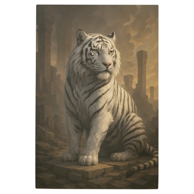 Ice Spirit White Tiger – Mystic Guardian of Calm P Metal Print (Front)