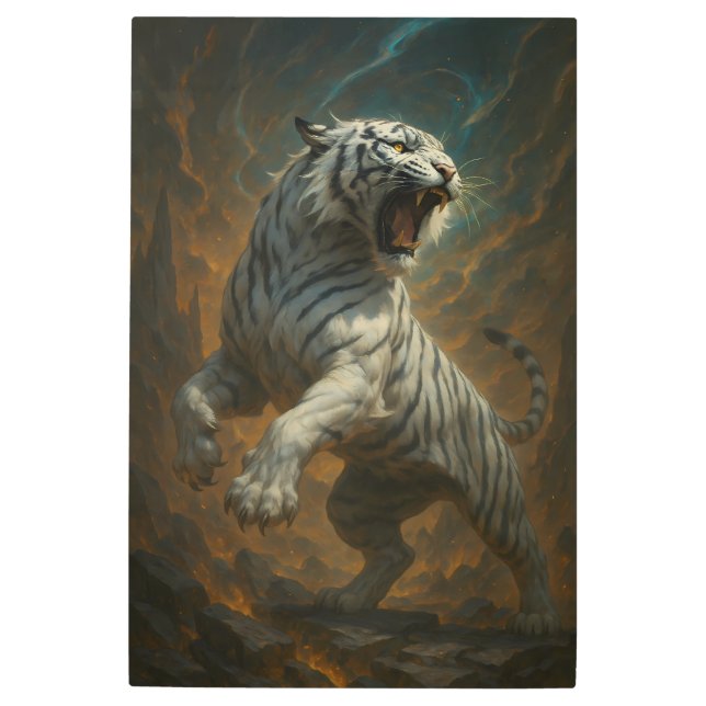 Ice Spirit White Tiger – Mystic Guardian of Calm P Metal Print (Front)