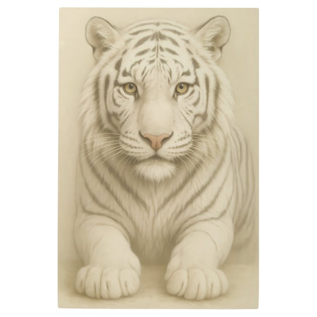 Ice Spirit White Tiger – Mystic Guardian of Calm P Metal Print (Front)