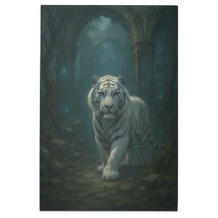 Ice Spirit White Tiger – Mystic Guardian of Calm P Metal Print