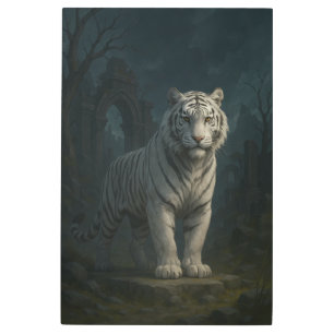 Ice Spirit White Tiger – Mystic Guardian of Calm P Metal Print