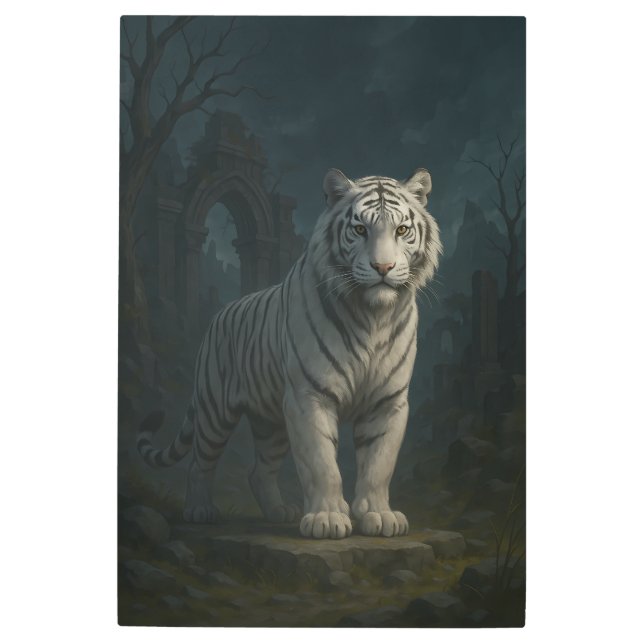 Ice Spirit White Tiger – Mystic Guardian of Calm P Metal Print (Front)