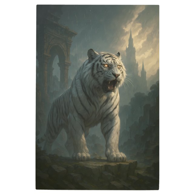 Ice Spirit White Tiger – Mystic Guardian of Calm P Metal Print (Front)
