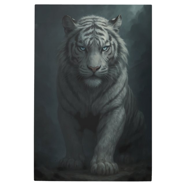 Ice Spirit White Tiger – Mystic Guardian of Calm P Metal Print (Front)