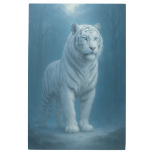 Ice Spirit White Tiger – Mystic Guardian of Calm P Metal Print