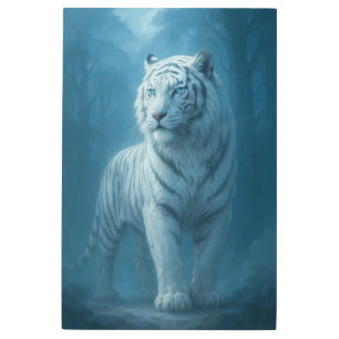 Ice Spirit White Tiger – Mystic Guardian of Calm P Metal Print