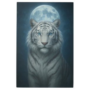 Ice Spirit White Tiger – Mystic Guardian of Calm P Metal Print
