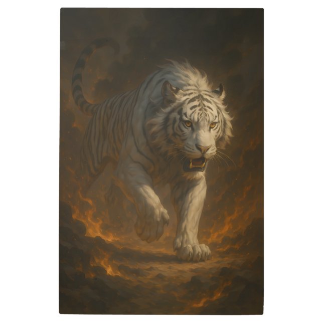 Ice Spirit White Tiger – Mystic Guardian of Calm P Metal Print (Front)