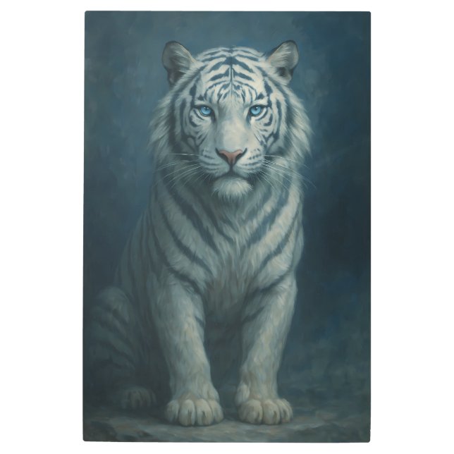 Ice Spirit White Tiger – Mystic Guardian of Calm P Metal Print (Front)