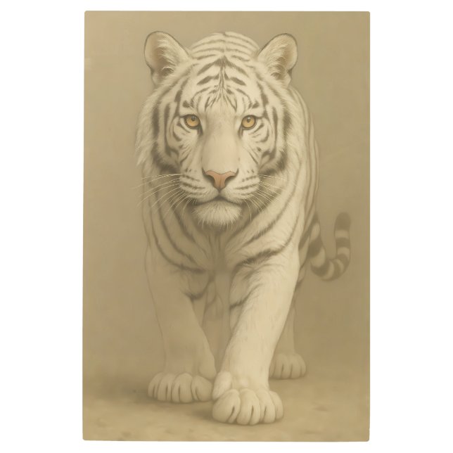Ice Spirit White Tiger – Mystic Guardian of Calm P Metal Print (Front)