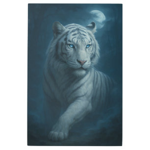 Ice Spirit White Tiger – Mystic Guardian of Calm P Metal Print