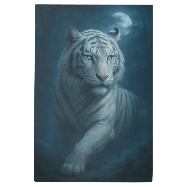Ice Spirit White Tiger – Mystic Guardian of Calm P Metal Print (Front)