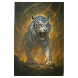 Ice Spirit White Tiger – Mystic Guardian of Calm P Metal Print