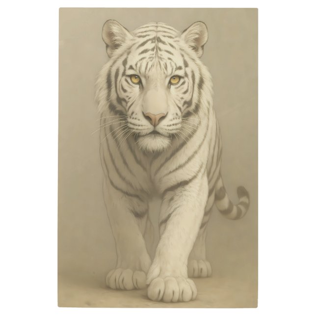 Ice Spirit White Tiger – Mystic Guardian of Calm P Metal Print (Front)