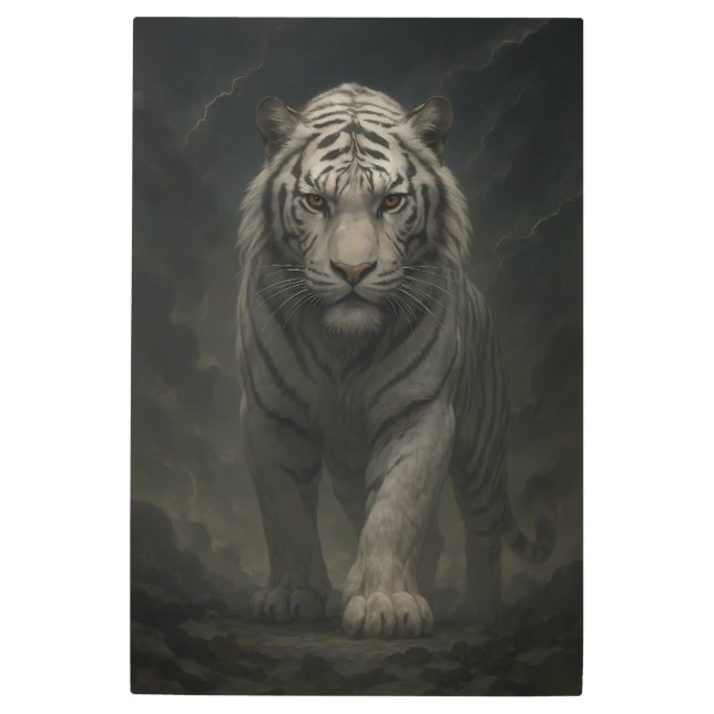 Ice Spirit White Tiger – Mystic Guardian of Calm P Metal Print (Front)