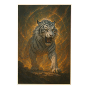 Ice Spirit White Tiger – Mystic Guardian of Calm P Wood Wall Art
