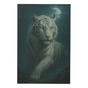 Ice Spirit White Tiger – Mystic Guardian of Calm P Wood Wall Art