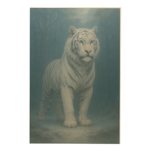 Ice Spirit White Tiger – Mystic Guardian of Calm P Wood Wall Art