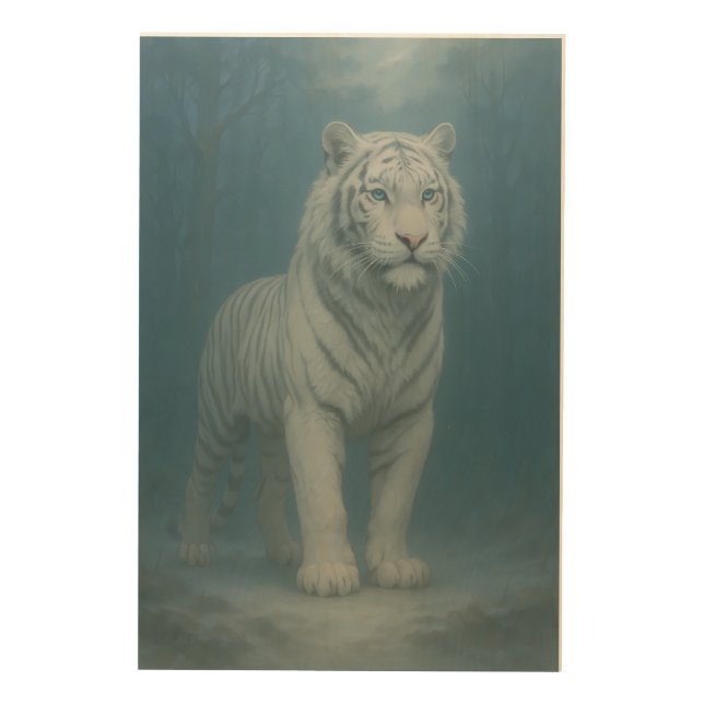 Ice Spirit White Tiger – Mystic Guardian of Calm P Wood Wall Art (Front)