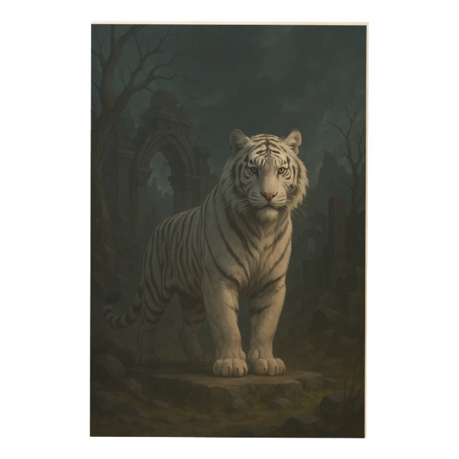 Ice Spirit White Tiger – Mystic Guardian of Calm P Wood Wall Art (Front)