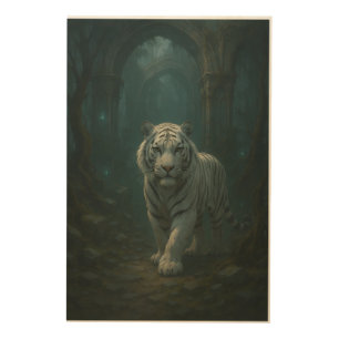 Ice Spirit White Tiger – Mystic Guardian of Calm P Wood Wall Art