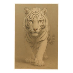Ice Spirit White Tiger – Mystic Guardian of Calm P Wood Wall Art