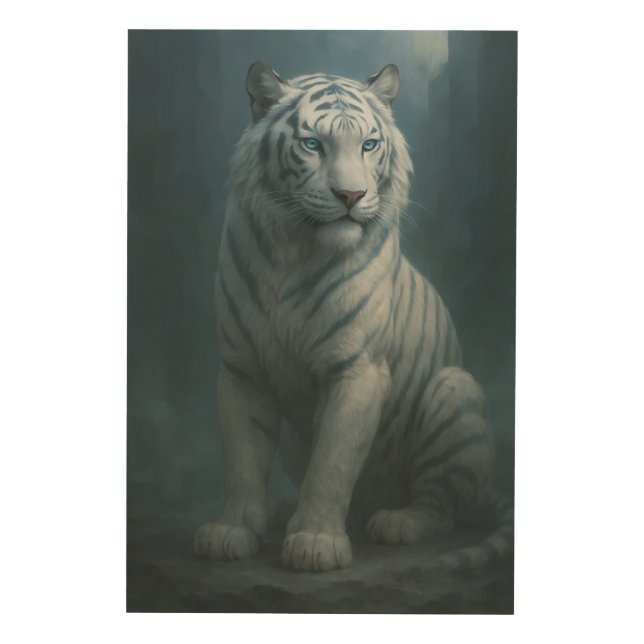 Ice Spirit White Tiger – Mystic Guardian of Calm P Wood Wall Art (Front)