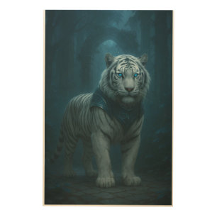 Ice Spirit White Tiger – Mystic Guardian of Calm P Wood Wall Art
