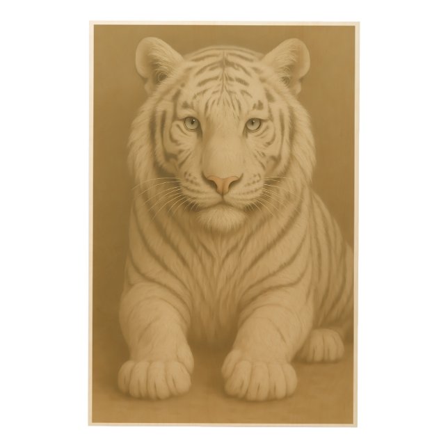 Ice Spirit White Tiger – Mystic Guardian of Calm P Wood Wall Art (Front)