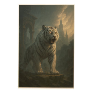 Ice Spirit White Tiger – Mystic Guardian of Calm P Wood Wall Art