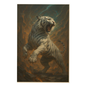 Ice Spirit White Tiger – Mystic Guardian of Calm P Wood Wall Art