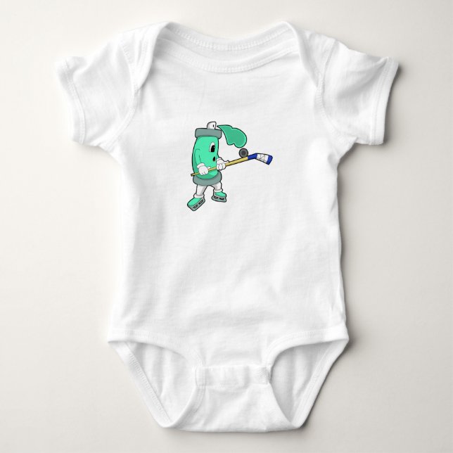 Ice spray at Ice hockey with Ice hockey stick Baby Bodysuit (Front)