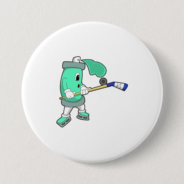 Ice spray at Ice hockey with Ice hockey stick Button (Front)