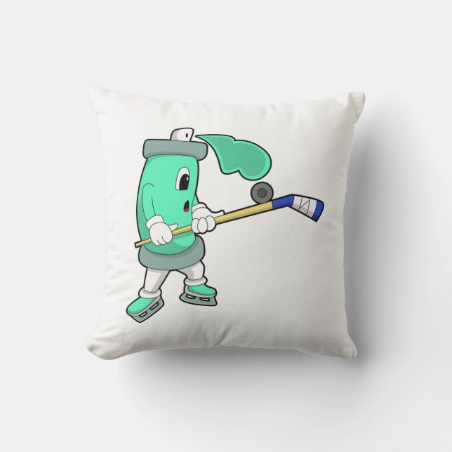Ice spray at Ice hockey with Ice hockey stick Throw Pillow (Front)