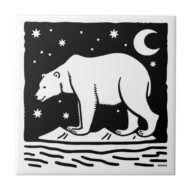 Ice Surfing Polar Bear Ceramic Tile (Front)