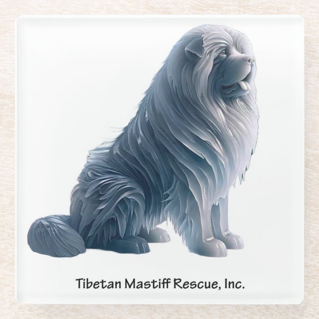 Ice Tibetan Mastiff Glass Coaster (Front)
