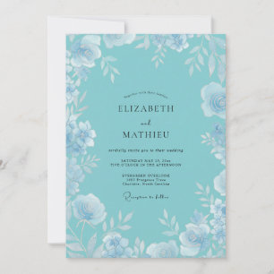 Ice Turquoise Leafy Wedding Invitation