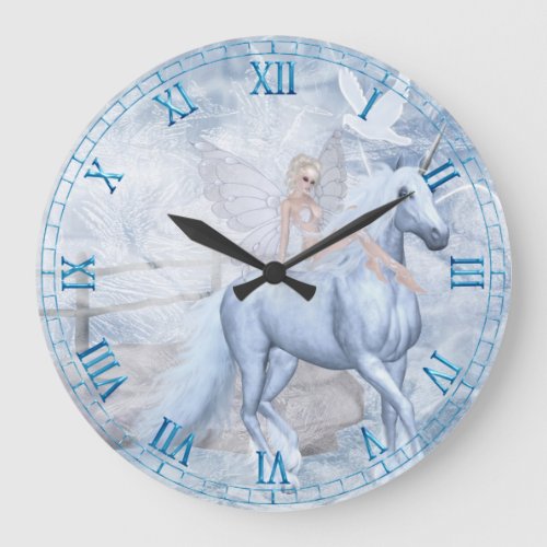 Ice Unicorn and Faerie Wall Clock