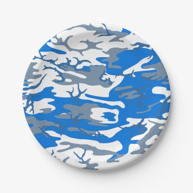 Ice Water Blue Camo Paper Plates (Front)