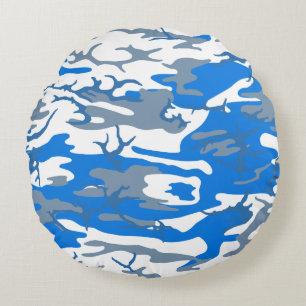 Ice Water Blue Camo Round Pillow
