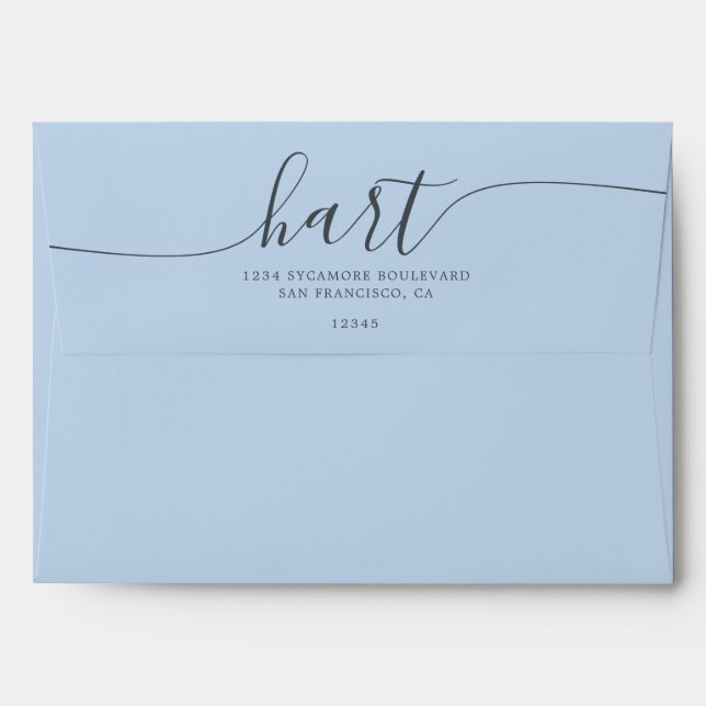 Ice Water Blue with Black Script Return Address Envelope (Back (Top Flap))
