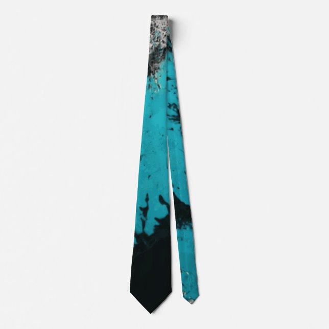 Ice Water turquoise silver black splatter custom Neck Tie (Front)