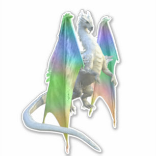 Ice White Dragon Rainbow Wings Fantasy Sticker