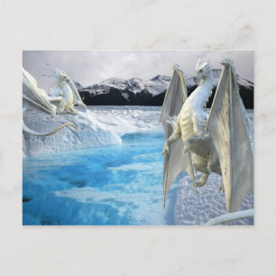 Ice White Dragon Snow Winter Postcard