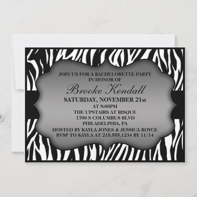 Ice White Wild Night Zebra Bachelorette Party Invitation (Front)