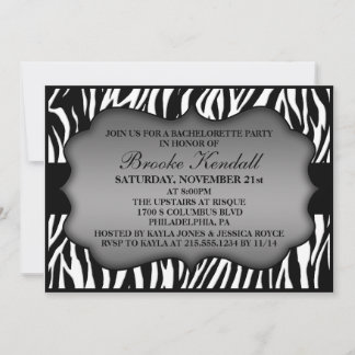 Ice White Wild Night Zebra Bachelorette Party Invitation